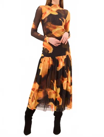 Misa Leylani Midi Dress In Yellow Flora In Multi