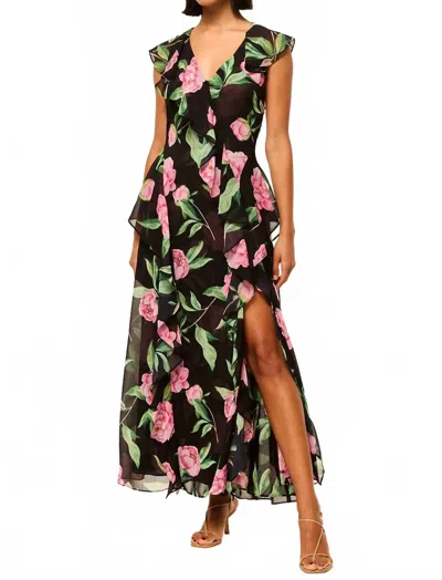 Misa Lilith Maxi Dress In Pink Peony In Black