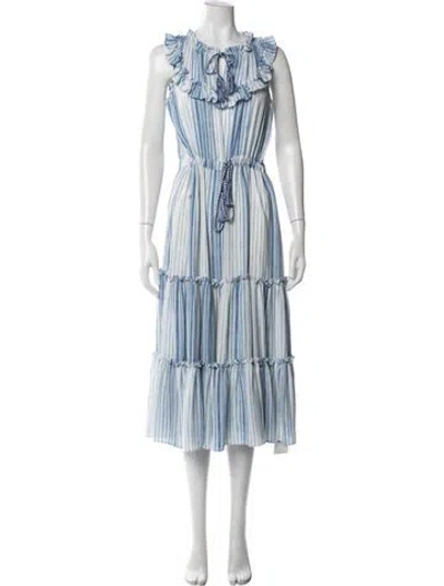 Pre-owned Misa Linen Midi Length Dress In Multi