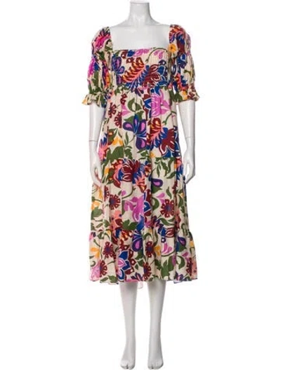 Pre-owned Misa Linen Midi Length Dress In Neutral