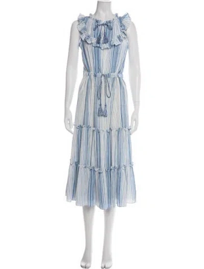 Pre-owned Misa Linen Midi Length Dress In White