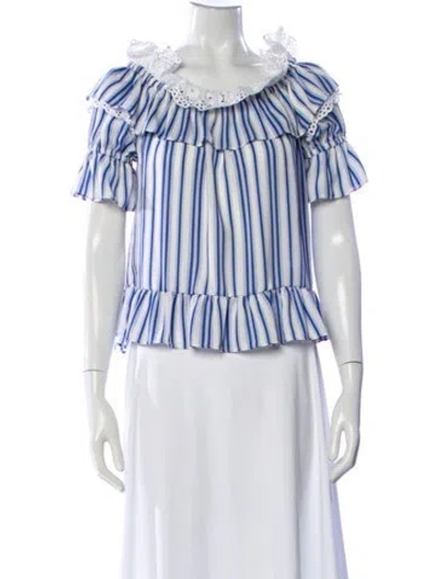Pre-owned Misa Linen Striped Blouse In Blue