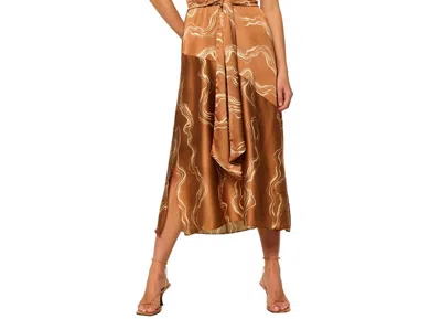Misa Lisa Halter Neck Midi Dress In Linear Wave In Brown