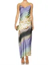 Misa Livia Cowl-neck Backless Printed Maxi Slip Dress In Multi