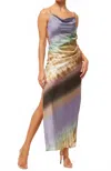Misa Livia Cowl-neck Backless Printed Maxi Slip Dress In Multi
