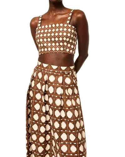 Misa Lois Smocked Crop Top In Choco Rattan Pop Mix In Brown