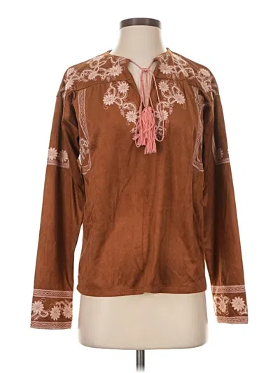 Pre-owned Misa Long Sleeve Blouse In Brown