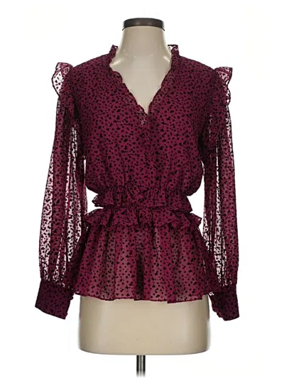Pre-owned Misa Long Sleeve Blouse In Burgundy