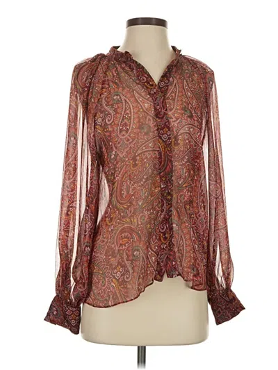 Pre-owned Misa Long Sleeve Blouse In Burgundy