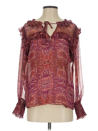 Pre-owned Misa Long Sleeve Blouse In Burgundy