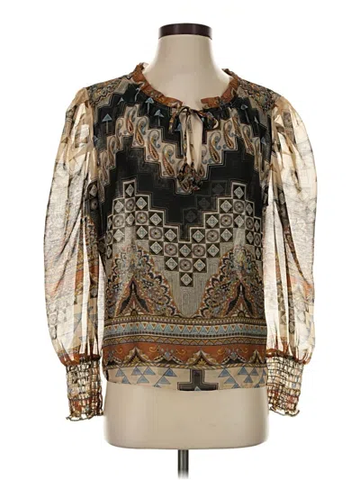 Pre-owned Misa Long Sleeve Blouse In Gold