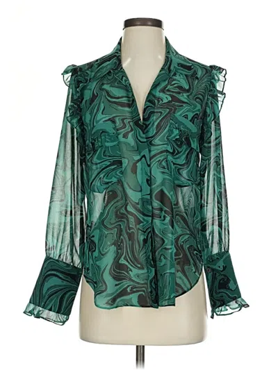 Pre-owned Misa Long Sleeve Blouse In Green