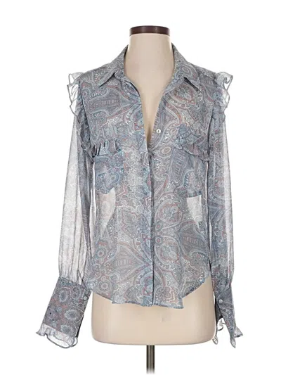 Pre-owned Misa Long Sleeve Blouse In Silver