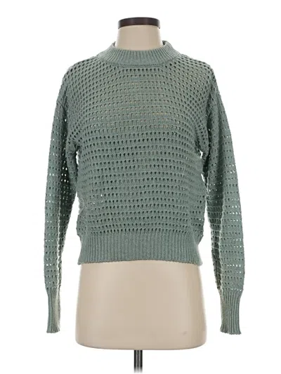 Pre-owned Misa Long Sleeve Top Green Solid Pattern Mock Neckline Tops