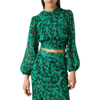 Misa Los Angeles Beatriz Print Metallic Stripe Crop Blouse In Green