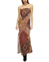 Misa Mariah Strapless Maxi Dress In Patchwork Chiffon In Brown