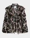 Misa Lupe Chained Blossom Ruffled Chiffon Blouse In Black