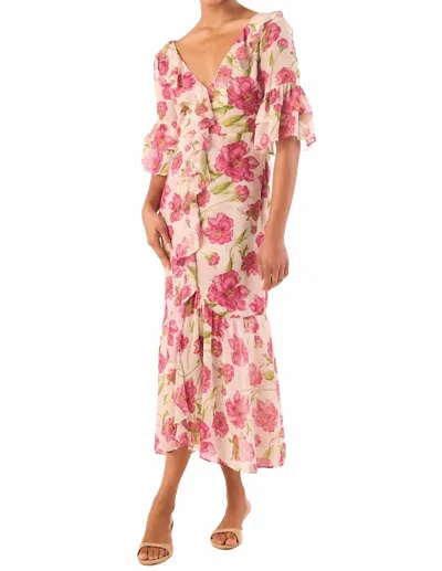 Misa Madeline Dress In Fuchsia Blooms In Pink