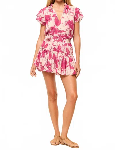 Misa Maria Flora Print Chiffon Top In Fuschia Flora In Pink