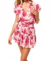 Misa Maria Ruffle Sleeves Top In Fuschia Flora Chiffon In Pink