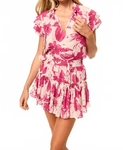 Misa Maria Ruffle Sleeves Top In Fuschia Flora Chiffon In Pink