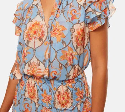 Misa Maria Floral Short-sleeve Ruffled Top In Multi