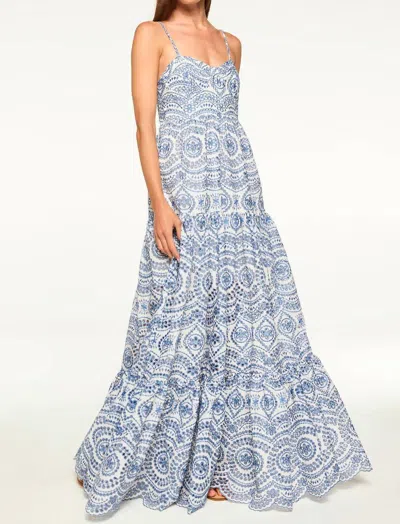 Misa Mariana Maxi Dress In Blue Embroidered Eyelet In Multi