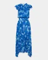 Misa Mariposa Chiffon Midi Dress In Blue