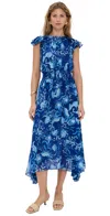 Misa Mariposa Chiffon Midi Dress In Blue