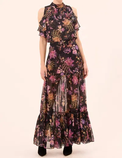 Misa Mavi Maxi Skirt In Dusted Cluster Chiffon In Multi