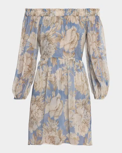 Misa Millie Peony Chiffon Off-shoulder Mini Dress In Multi