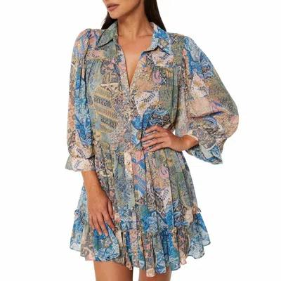 Misa Mita Dress In Patchwork Batik In Blue