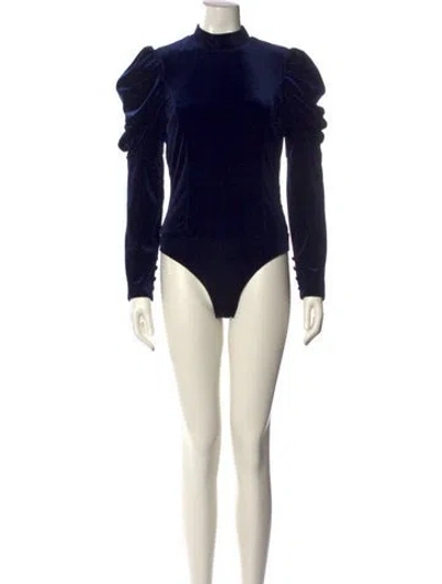 Pre-owned Misa Mock Neck Long Sleeve Bodysuit W/ Tags In Blue