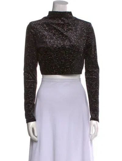 Pre-owned Misa Mock Neck Long Sleeve Crop Top W/ Tags In Black