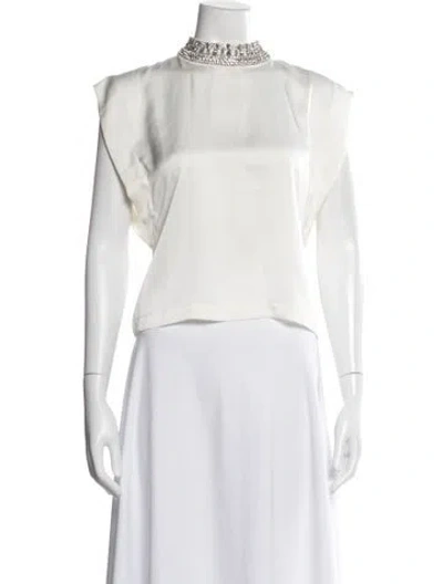 Pre-owned Misa Mock Neck Long Sleeve Top In White