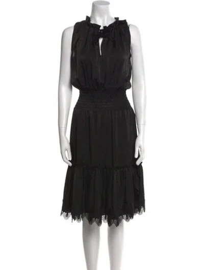 Pre-owned Misa Mock Neck Midi Length Dress In Black