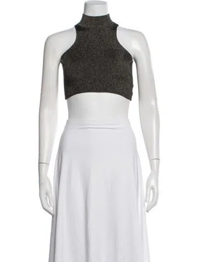 Pre-owned Misa Mock Neck Sleeveless Crop Top In Blue