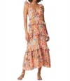 Misa Morrison Sleeveless Floral Poplin Tiered Ruffle Midi Dress In Orange