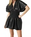 Misa Mounia Faux Leather Mini Dress In Black Vegan Leather In Black