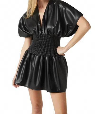 Misa Mounia Faux Leather Mini Dress In Black Vegan Leather