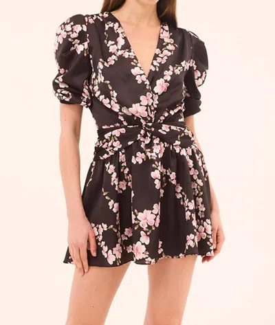Misa Narcissa Mini Dress In Chained Blossom Satin In Black