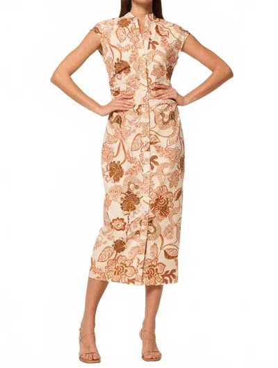 Misa Niara Midi Dress In Beige Floral In Brown