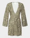 Misa Nuala Mirrored Tile Mini Dress In Green