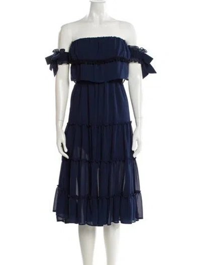 Pre-owned Misa Off-the-shoulder Knee-length Dress In Blue