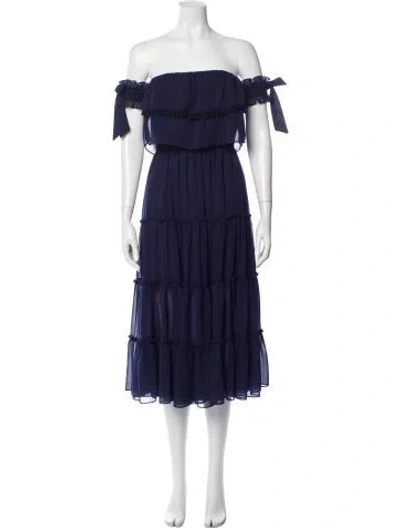 Pre-owned Misa Off-the-shoulder Knee-length Dress In Blue