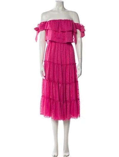 Pre-owned Misa Off-the-shoulder Knee-length Dress In Pink