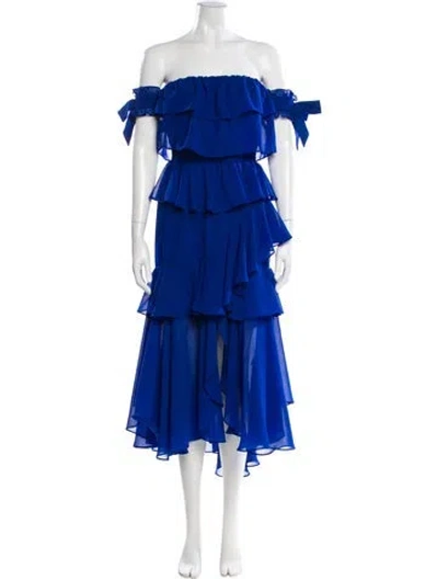 Pre-owned Misa Off-the-shoulder Long Dress In Blue