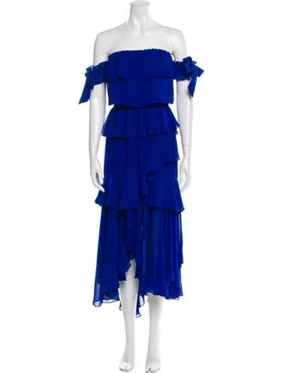 Pre-owned Misa Off-the-shoulder Long Dress In Blue