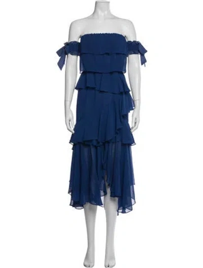 Pre-owned Misa Off-the-shoulder Long Dress In Blue