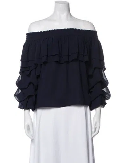Pre-owned Misa Off-the-shoulder Long Sleeve Blouse In Blue